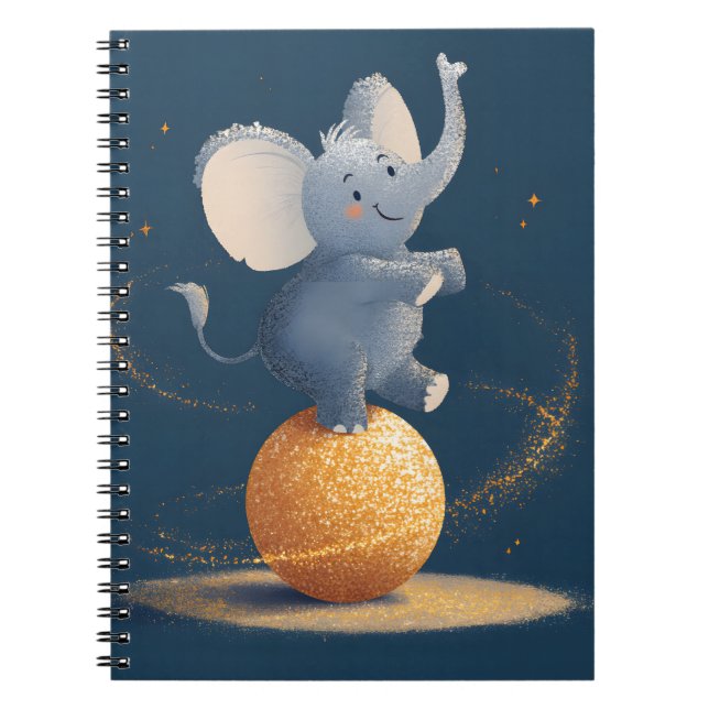Cuaderno Elefante de Circo Brillante sobre Bola Dorada Arte (Frente)
