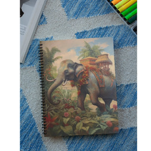 Cuaderno Elefante de escena botánica vintage con howdah