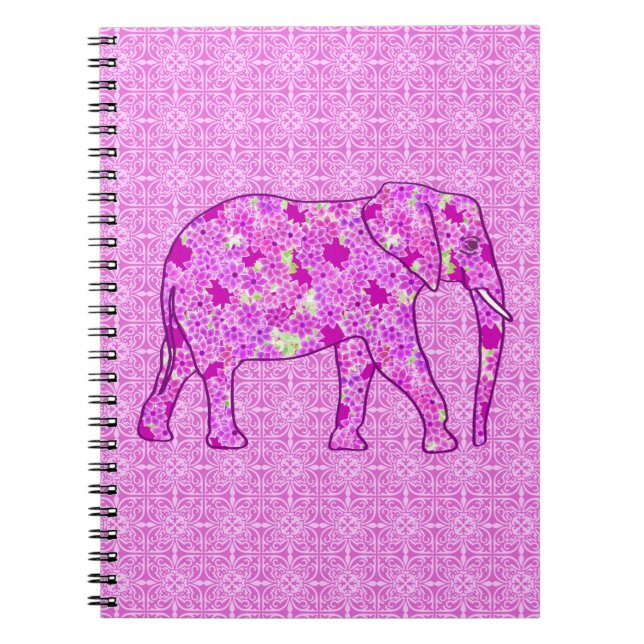 Cuaderno elefante de flores - orquídea y magenta (Frente)
