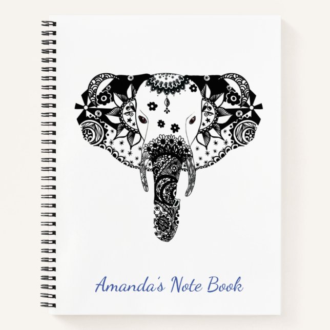 Cuaderno elefante de maraña de línea blanca y negra persona (Anverso)