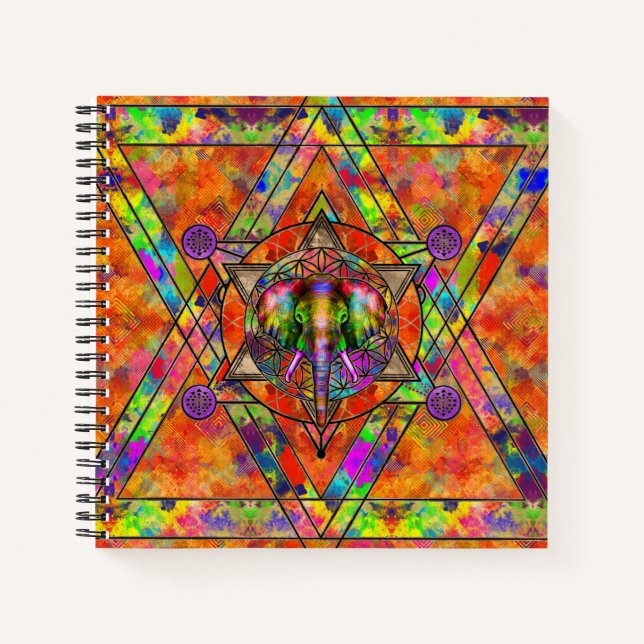 Cuaderno Elefante en la composición de geometría sagrada -  (Anverso)