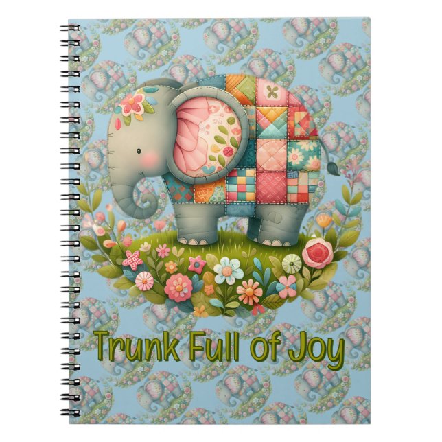 Cuaderno Elefante Floral de Pradera con Encanto de Patchwor (Frente)