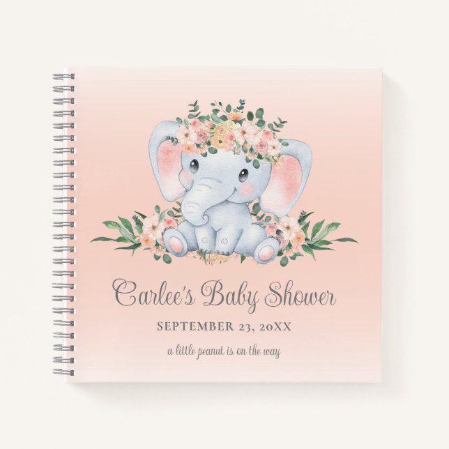 Cuaderno Elefante floral lindo bebé Baby Shower (Anverso)