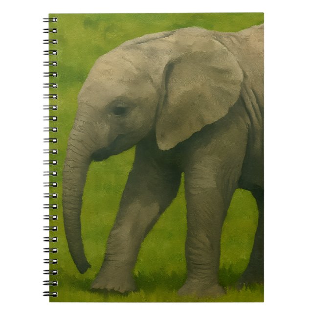Cuaderno Elefante joven con tutor en reserva de hierba (Frente)