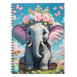 Cuaderno Elefante lindo con corona de flores