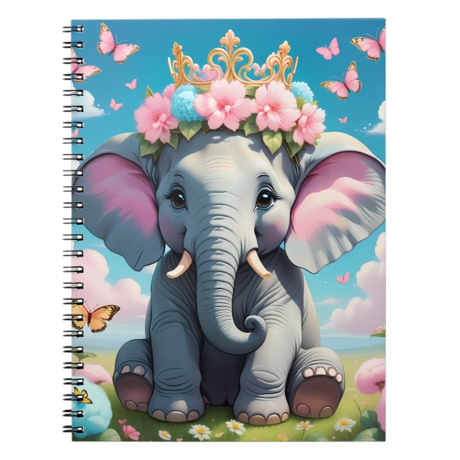 Cuaderno Elefante lindo con corona de flores (Frente)