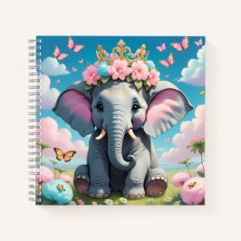 Cuaderno Elefante lindo con una corona de flores