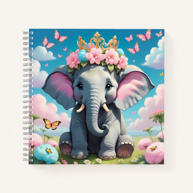 Cuaderno Elefante lindo con una corona de flores (Anverso)