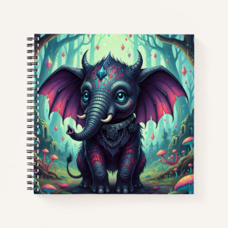 Cuaderno Elefante místico alado en un bosque encantado