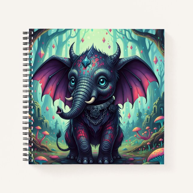 Cuaderno Elefante místico alado en un bosque encantado (Anverso)