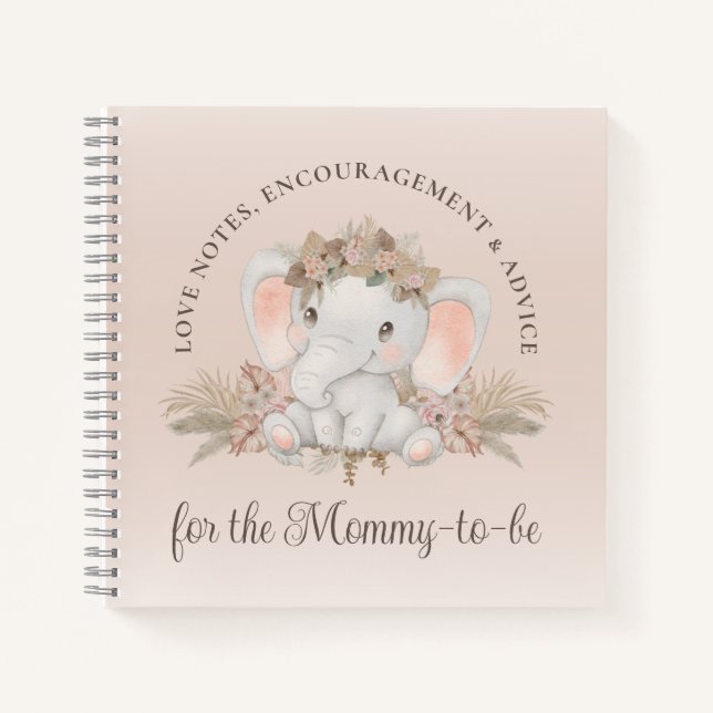 Cuaderno Elefante moderno de Boho Género Baby Shower neutra (Anverso)