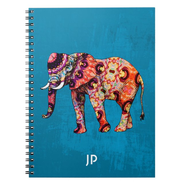 Cuaderno Elefante multicolor de fondo azul (Frente)