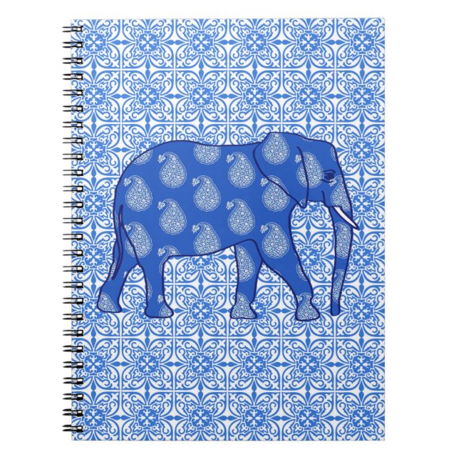Cuaderno Elefante paisley - azul cobalto y blanco (Frente)