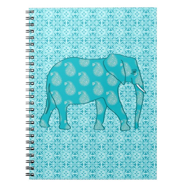 Cuaderno Elefante paisley - turquesa y aqua (Frente)