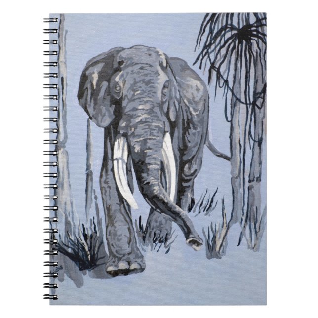 Cuaderno Elefante Pasando Por La Sabana Madera En Azul (Frente)