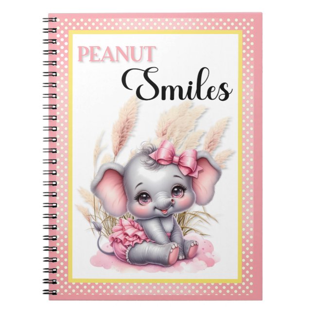 Cuaderno Elefante rosa dulce - Sonrisas de maní (Frente)