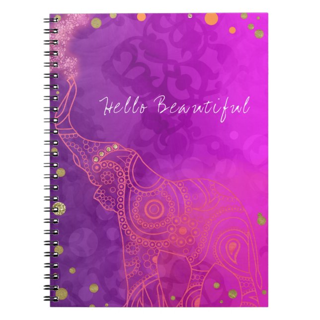 Cuaderno Elefante Rosa Purpura Naranja & Dorado Chic Person (Frente)