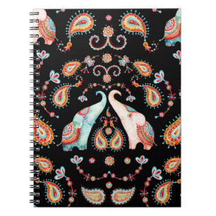 Cuaderno Elefante Tribal: Patrón Paisley de acuarela.