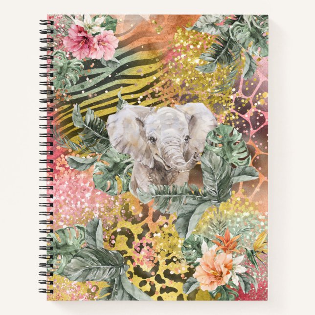 Cuaderno Elefante tropical para animales (Anverso)