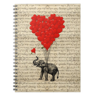 Cuaderno Elefante y globos en forma de corazón