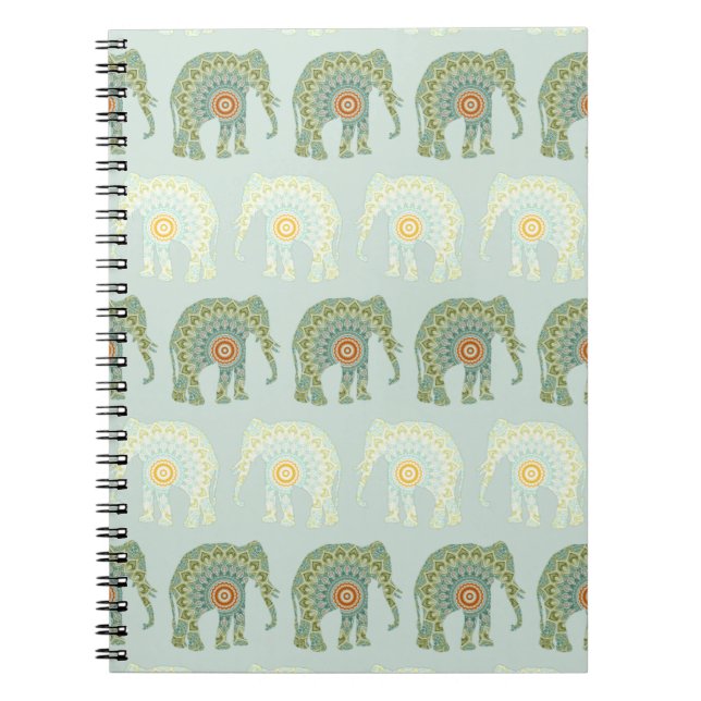 Cuaderno Elefante y Mandala en Verde Claro (Frente)
