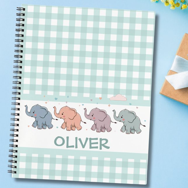 Cuaderno Elefantes de dibujos animados gingham lindos (Subido por el creador)