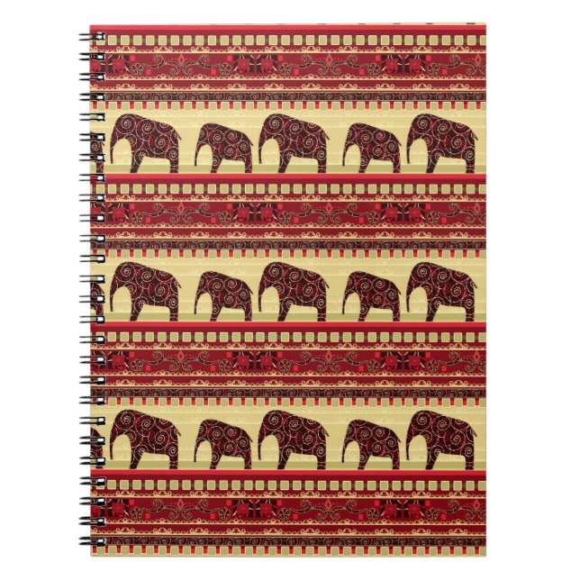 Cuaderno Elefantes de diseño etno africanos sin foco orname (Frente)