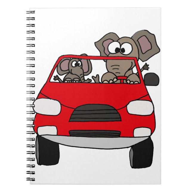 Cuaderno Elefantes divertidos en coche rojo (Frente)