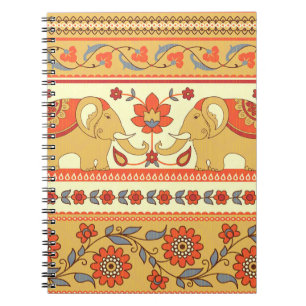 Cuaderno Elefantes étnicos, flores, patrón sin fisuras.