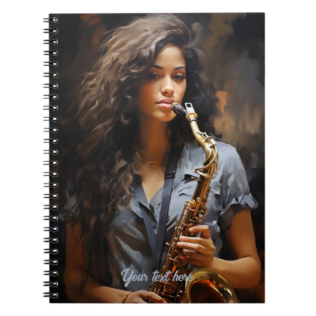 Cuaderno Elegance in Oil: Dynamic Saxophonist (Frente)