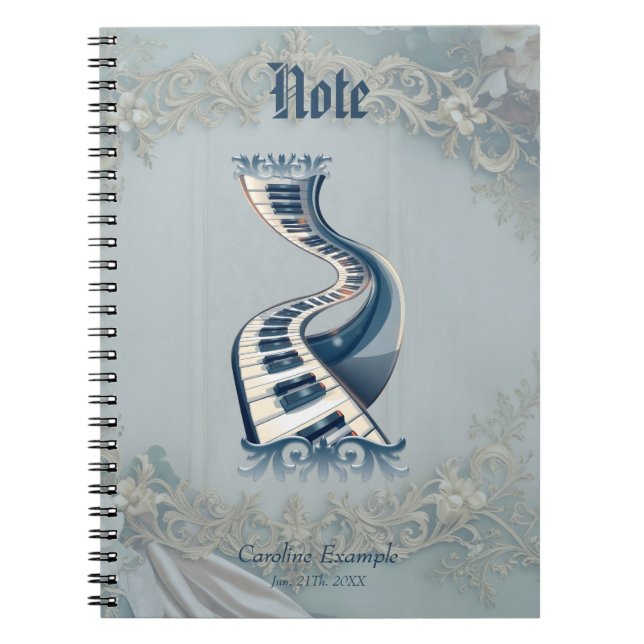 Cuaderno Elegance in piano keys and blossoms. (Frente)