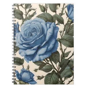 Cuaderno Elegancia azul: Rosas provinciales de época en flo