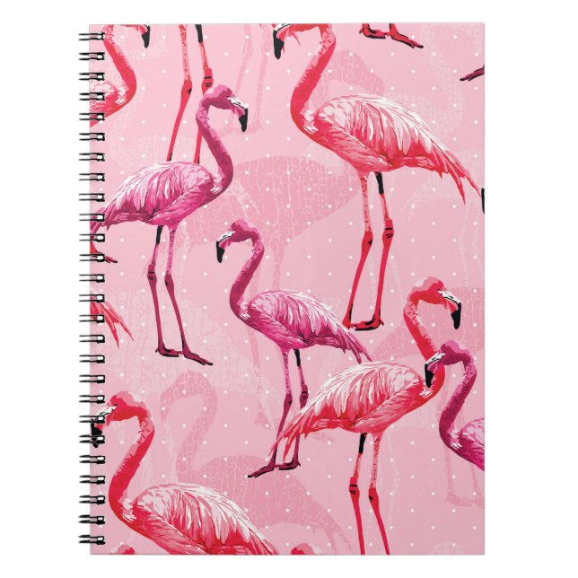 Cuaderno Elegancia De Flamingo: Patrón De Aves Rosa. (Frente)