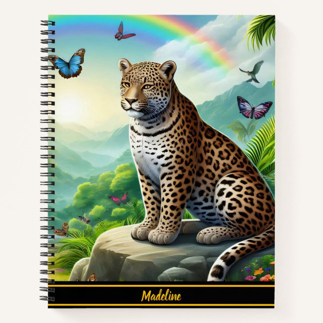 Cuaderno Elegancia de Leopard: Escape de la selva colorida (Anverso)