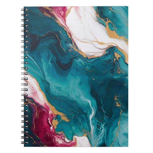 Cuaderno Elegancia de mármol teal y carmesí (Frente)