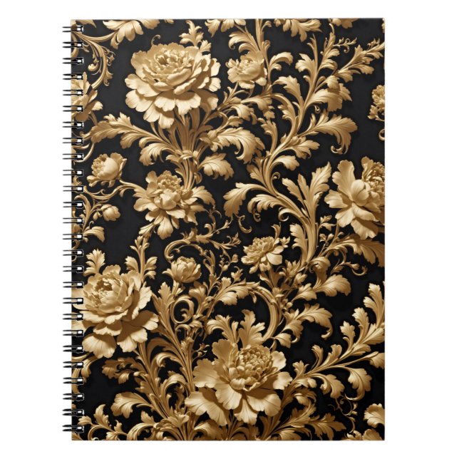 Cuaderno Elegancia develada: Floral de oro y negro (Frente)