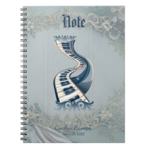 Cuaderno Elegancia en teclas de piano y flores.