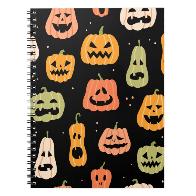 Cuaderno Elegancia fantasmal: Arte de calabaza de Halloween (Frente)