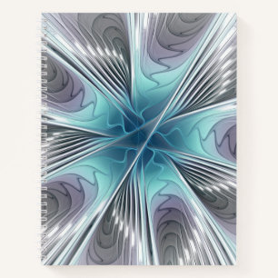 Cuaderno Elegancia Flor de Arte Fractal Blanco Gris Azul