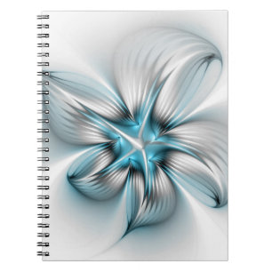 Cuaderno Elegancia floral arte fractal azul abstracto moder