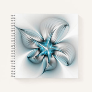 Cuaderno Elegancia floral arte fractal azul abstracto moder