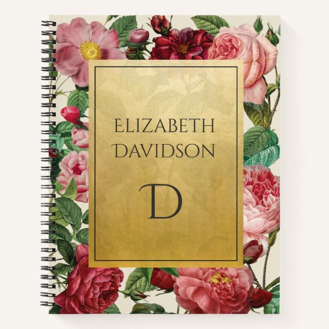 Cuaderno Elegancia floral vintage personalizada (Anverso)