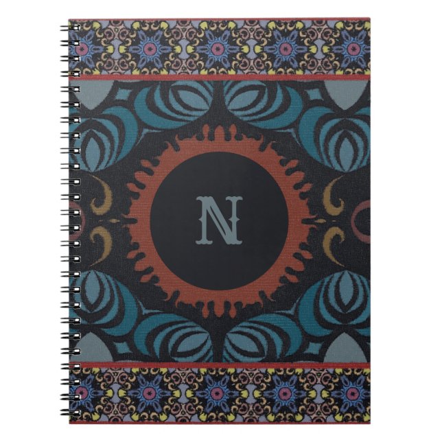 Cuaderno Elegancia intemporal Monograma de tela tradicional (Frente)