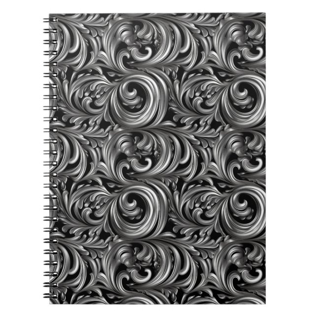 Cuaderno Elegancia líquida - Patrón metálico de líquido neg (Frente)