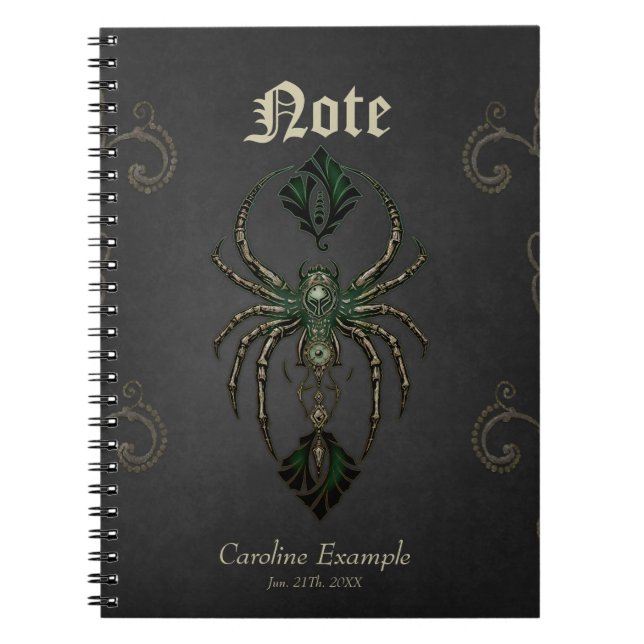 Cuaderno Elegancia mecánica, araña en la oscuridad. (Frente)