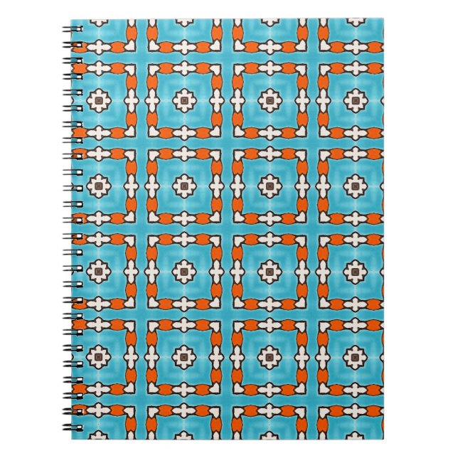 Cuaderno Elegancia moderna Naranja azul Azulejos blancos mo (Frente)