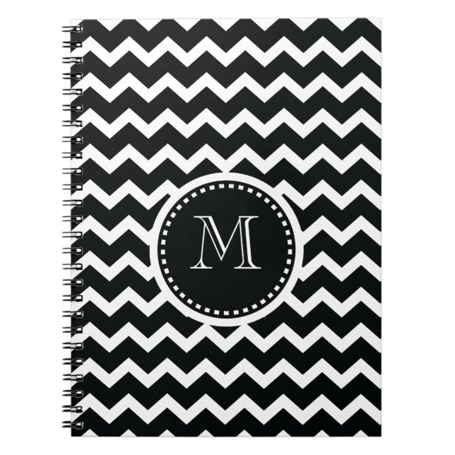 Cuaderno Elegancia retra del zigzag blanco y negro de (Frente)