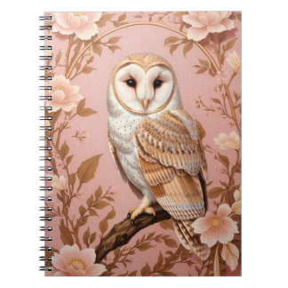 Cuaderno Elegant Barn Owl Pink and Gold Floral