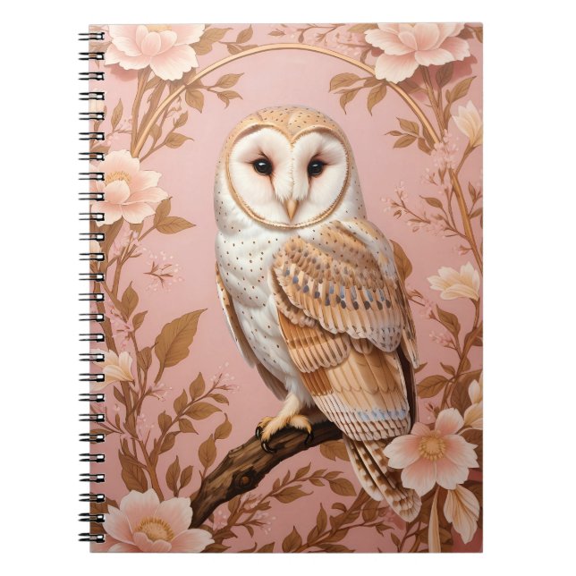 Cuaderno Elegant Barn Owl Pink and Gold Floral  (Frente)