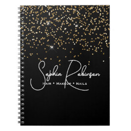 Cuaderno Elegant Black and Gold Glitter Salon Business
